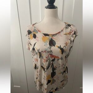 Rachel Zoe 💯 linen sz medium casual lightweight cream brown floral shirt boho